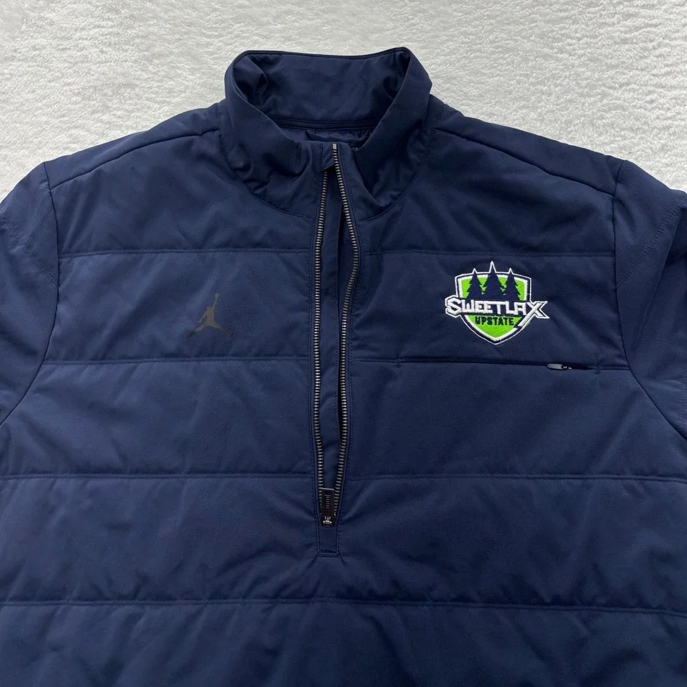 Jordan Sweetlax Upstate Lacrosse Quilted Quarter Zip Jacket Navy Blue Mens XL
